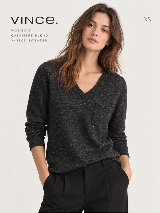 Vince Sweaters - Vince Women's Charcoal V-Neck Cashmere Blend Sweater XS
